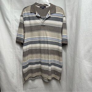 Daniel Cremieux Brown‎ and Gray Polo Shirt with Striped Pattern Medium